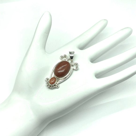 Unique Pendant w/ Jasper Stone & Copper Goldstone Sterling Silver - Picture 5 of 5